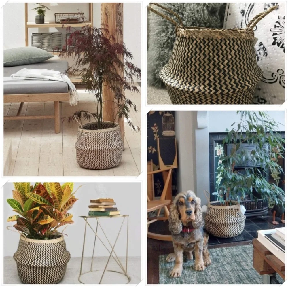Luxury Home | Boho Chic Black & Natural Beige Woven Seagrass Storage Basket